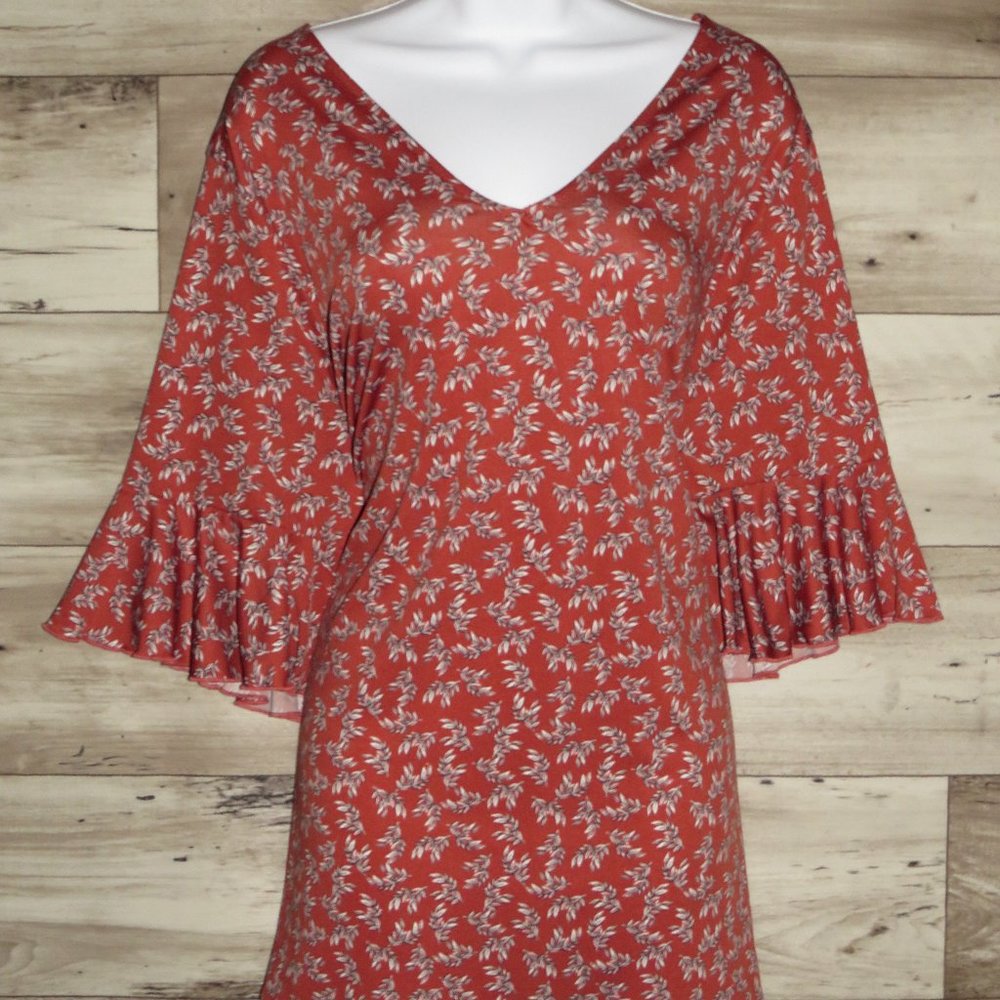 Stitch‎ Wurks* Women's Half Bell Sleeve V-Neck Keyhole Curved Hem Blouse~ 3X